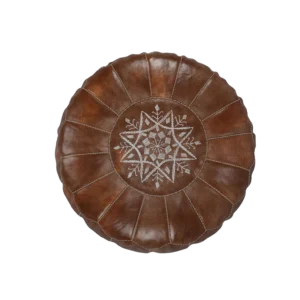 new Ornated Handmade Moroccan Genuine Leather Pouf Square brown