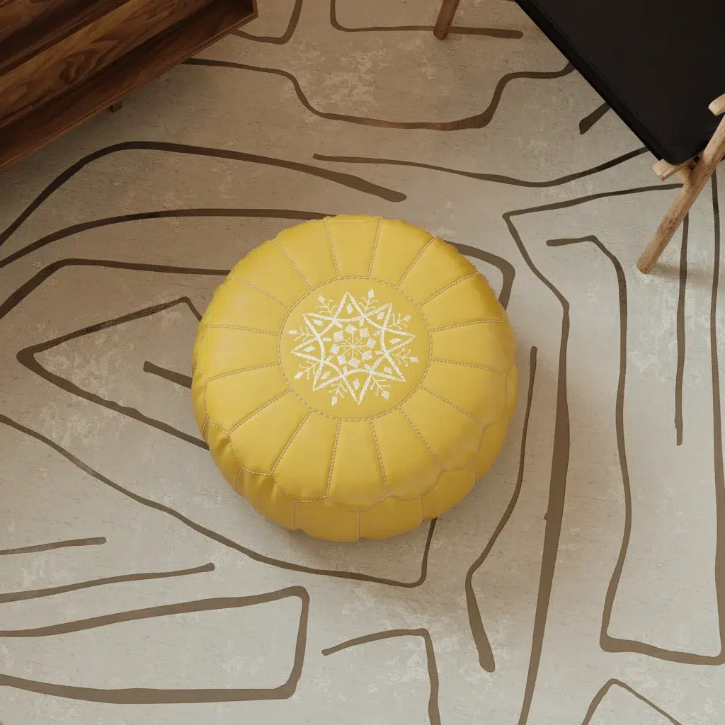 Leather yellow pouf