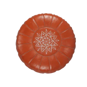 Orange Moroccan Leather Pouf